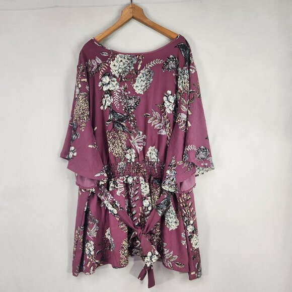 Torrid Purple  Floral Tie Waist Short Sleeve Top Blouse 5X V Neck Babydoll - Picture 2 of 7